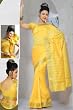Yellow Art Silk Saree Sari fabric India Golden Border