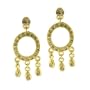 Gold Tone Circle Three Rhinestone Dangle Earrings