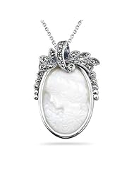 0.22 Cts Marcasite Cameo Filigree Pendant in Silver
