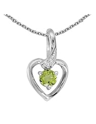 14k White Gold Round Peridot And Diamond Heart Pendant (chain NOT included)