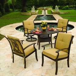 Cordova Cushioned Dining Groups – 48″ Round Dining Table with 2 Dining Chairs & 2 Swivel Rockers – Aluminum Patio Furniture