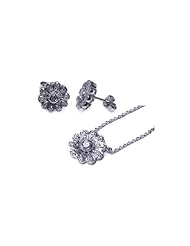 Nickel Free Sterling Silver Pendant & Earring Sets Matching Flower CZ Set