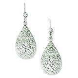 Silver-Tone Clear Crystal Teardrop Dangle Earrings
