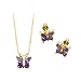 10K Yellow Gold Amethyst Butterfly Necklace and Earrings Set