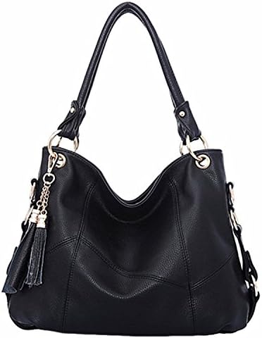 Miss Ying Women Retro Tassels Slouchy Hobo Style Black PU Leather Satchel Bags
