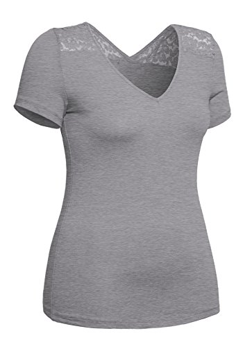 Women's Plus Size V Neck Short Sleeve Floral Lace Mesh Accent Casual Top