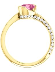 14K Yellow Gold 7.00x5.00mm Oval Cut Chatham Created Pink Sapphire and Diamond Ring -- LIFETIME WARRANTY