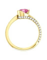 10K Yellow Gold 7.00x5.00mm Oval Cut Pink Sapphire and Diamond Ring -- LIFETIME WARRANTY
