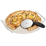 Designer Habitat 33cm Pizza Stone Set With Heavy Duty Chrome Stand - FREE Pizza Cutter