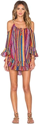 Myloo Women's Chiffon Stripe Spaghetti Strap Long Sleeve Loose Mini Shift Dress