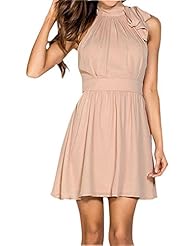 Sexy Chiffon Keyhole Sheer Pleated Fit-and-Flare High-Neck Halter Party Dress/Midi Dress 