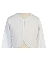 Apparel: Little Girls Beaded Knit Cotton Bolero Shrug Sweater White Size L (8-10)
