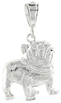Sterling Silver 1 3/16" (30 mm) Small Diamond Cut Bulldog Pendant
