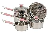 Ethos Breast Cancer Campaign Pink Handled Double Pour Stainless Steel Saucepan Set,5 Pieces