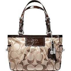 Coach Gallery Signature Sateen Patent Bag Tote 13025 Khaki Brown