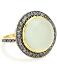 Amrapali 14k Gold and Sterling Silver Cabochon Chalcedony and Diamond Ring