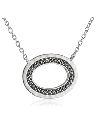 Judith Jack "Silver Halo" Sterling Silver and Marcasite Hammered Oval Pendant Necklace, 18"