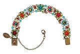 Victorian Elegance Michal Negrin Romantic Bracelet Ornate with Hand Painted Flowers, Turquoise and Multicolor Swarovski Crystals, Glass Beads and Brass Ornaments - Special Ordered and Shipped by Genuvo within 2 to 3 Weeks