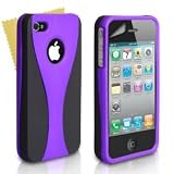 Black And Purple 2-Part Hard Back Case Cover For Apple iPhone 4/4S With Screen Protector Film