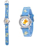 Trendige Kinderuhr,Jungen/Mädchen Kunststoff Armband Uhr mit Enten/Ducks Muster in Hellblau/Blau,inklusive Uhrenbox