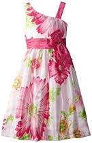 Hot Sale Jayne Copeland Girls 7-16 Off Shoulder Floral Print Dress With Rose Accent, Pink, 7