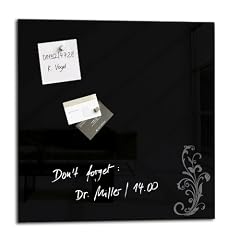Sigel GL115 Glas-Magnetboard artverum, schwarz, mit floralem Ornament, inkl. 2 extra starke Magnete und Befestigungsmaterial, Tempered Glas, 480x480x15 mm, 1 ST