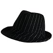 NEW COTTON WOOL FEDORA HAT TRILBY BLACK PINSTRIPE GANGSTER CRUSHABLE M/L