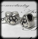 Silver Bead Spacer Charm  Dog Paw on Heart Shaped  Fits Pandora Chamilia Troll Style Bracelet