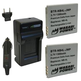 Wasabi Power Battery and Charger Kit for Canon NB-4L, PowerShot SD40, SD30, SD200, SD300, SD400, SD430, SD450, SD600, SD630, SD750, SD780 IS, SD940 IS, SD960 IS, SD1000, SD1100 IS, SD1100 IS, SD1400 IS, TX1, ELPH 100 HS, 300 HS, 310 HS