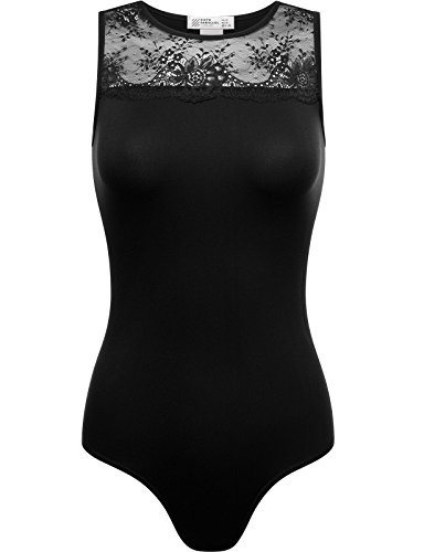FPT Womens Sleeveless Lace Trim Seamless Bodysuit