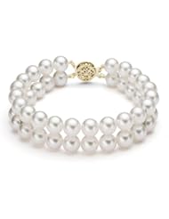 PremiumPearl Double Strand White Freshwater Cultured Pearl Bracelet AAA Quality