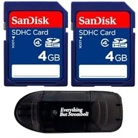 Sandisk 8GB (4GB x2 = 8GB) SDHC Secure Digital SD HC Memory Card with Everything But Stromboli (tm) Card Reader
