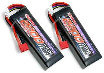 2 Packs 11.1V Tenergy 2200mAh 25C Li-Poly Battery Pack with Deans Connectors for 400 Class RC Helicopters