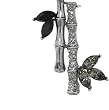 Silver Tone Black Bamboo Flower Pin Brooch
