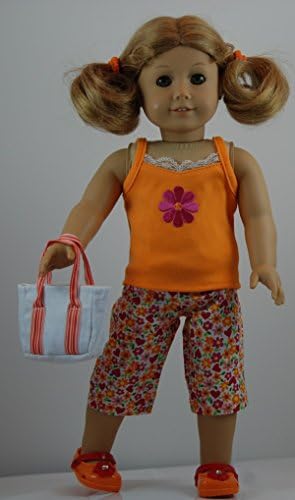 Sunny Orange 5 pc Capri Outfit includes Shoes and fits 18 inch American Girl Dolls.