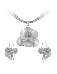 Sterling Silver Blooming Flower Set with Brush Finish (Chain Not Included)