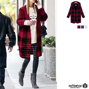 (イイネショップ) eeNeshop チェック 柄 フード ニット コート