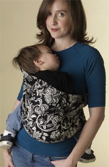 Hotslings Designer Black Ecru Floral Sateen Stretch Baby Sling Child Carrier, Size 1 (P)