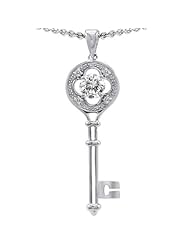 Candygem 14k Gold Key to my Heart Love Key Pendant with Genuine Round White T...