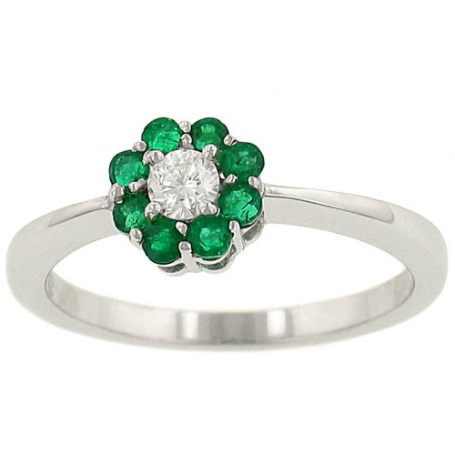 Diamond(.16ct) and Green Emerald(.26ct) Flower Ring