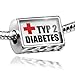 Charm Medical Alert, type 2 diabetes - Bead Fit All European Bracelets , Neonbl