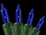 Set of 35 Blue Everglow Mini Christmas Lights With Green Wire