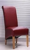 RED LEATHER DINING CHAIRS WITH OAK LEGS - X 6 . QTY. SIX