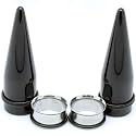 9/16" ~ 14mm ~ Black Acrylic Ear Tapers Stretchers & 316L Stainless Steel Single Flared Ear Gauges Plugs Tunnels ~ Sold as a Pair