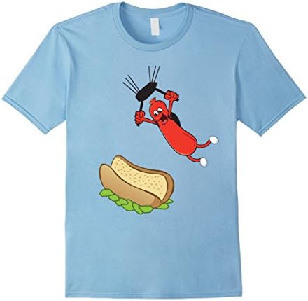 Men's Hot Dog Parachute Landing Into Buns Ketchup Mustard T-Shirt Medium Baby Blue