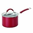 KitchenAid Porcelain Enamel Nonstick Covered Straining Saucepan with Pour Spouts, 2-Quart, Red