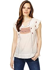 Indigo Collection Pure Cotton Embroidered Dobby Top