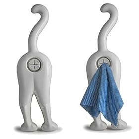 Cloth Cat Bum End Tea Towel Holder - White Fun Novelty Home