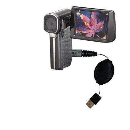 Retractable USB Cable for the Insignia NS-DV1080P Video Camera with Power Hot Sync and Charge capabilities - uses Gomadic TipExchange Technology