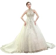 Satin  Sheer Lace   Ball Gown  Dress With Rhinestones